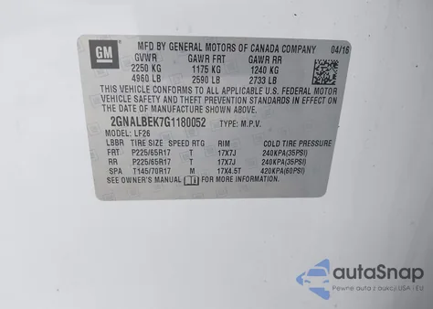 2016 Chevrolet Equinox Ls из США, поврежденный, VIN 2GNALBEK7G1180052